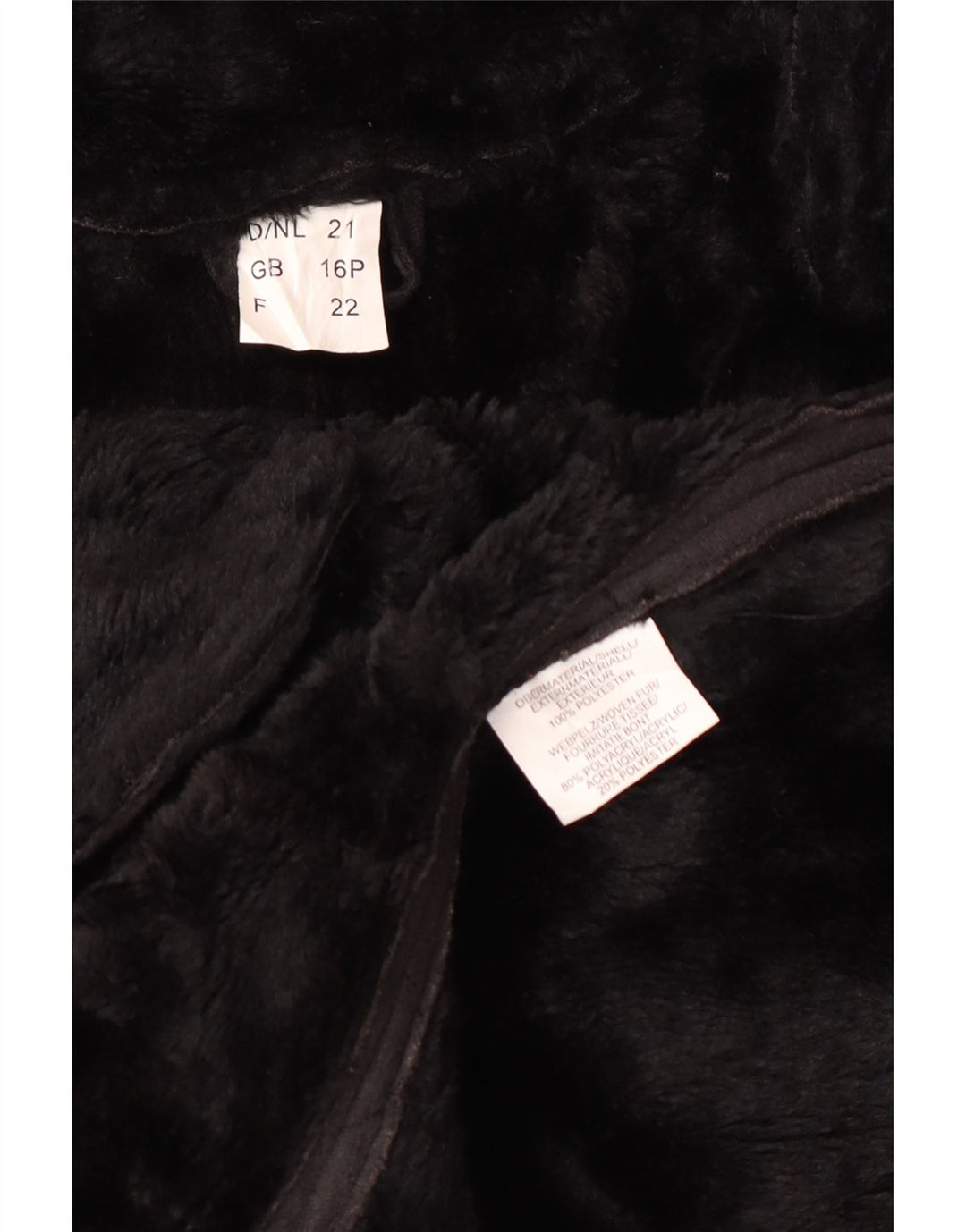 Vintage mujer con capucha Sherpa abrigo Reino Unido 16 poliéster negro grande
