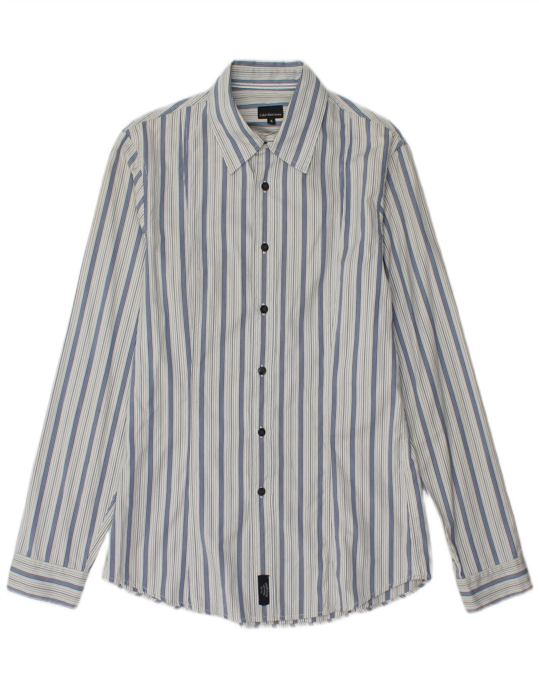 Camisa Calvin Klein Jeans Hombre Algodón Rayas Azul Pequeña