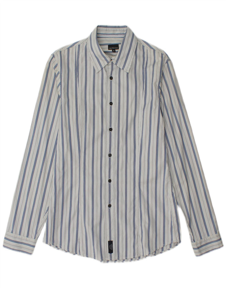Camisa Calvin Klein Jeans Hombre Algodón Rayas Azul Pequeña