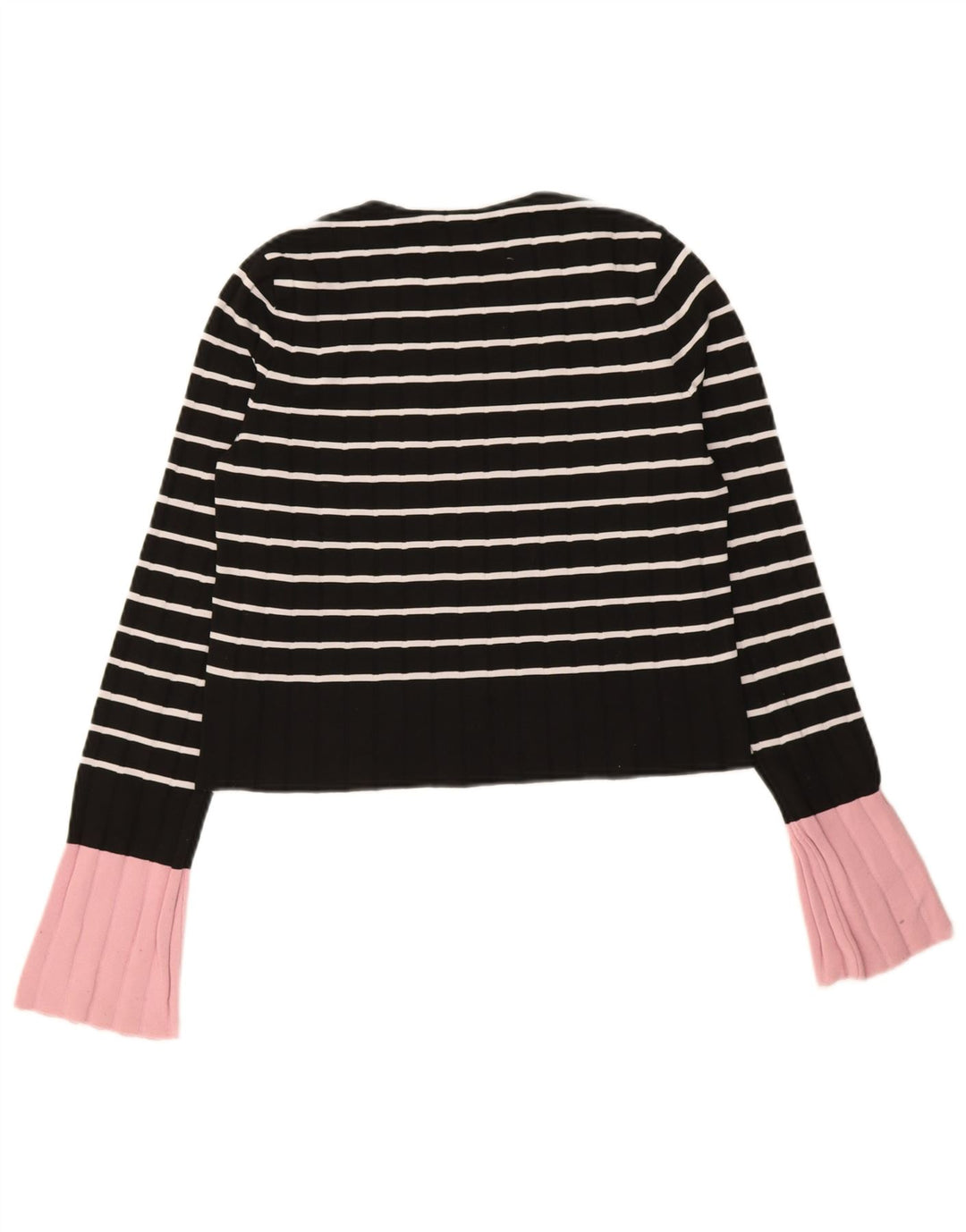 Zara Womens Crop Top Long Sleeve UK 10 Small Black Striped Polyamide
