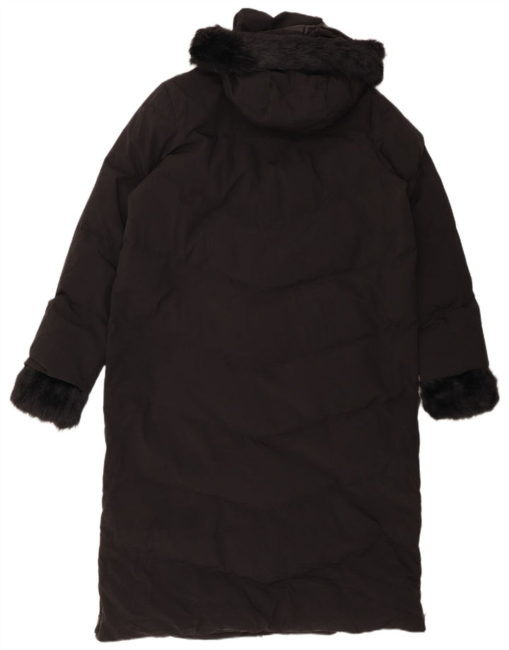 ZARA Mujer Abrigo Acolchado Con Capucha UK 46 Large Poliéster Negro