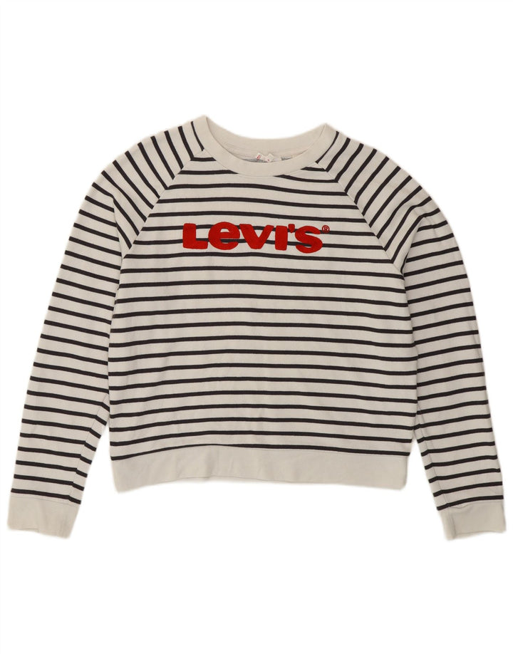 Levi's - Sudadera gráfica para mujer, talla 40, tamaño mediano, color blanco a rayas náuticas