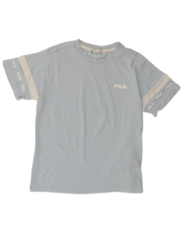 Fila Camiseta gráfica para mujer Top UK 10 Small Blue Colourblock Cotton