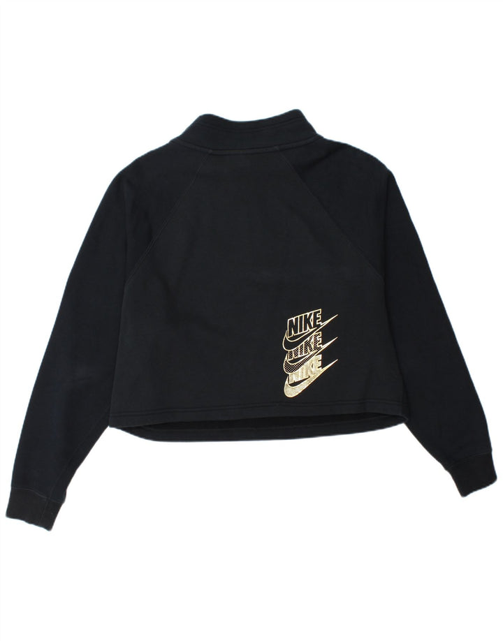Nike Mujer Graphic Zip Neck Sudadera Jumper UK 14 Medium Azul Marino