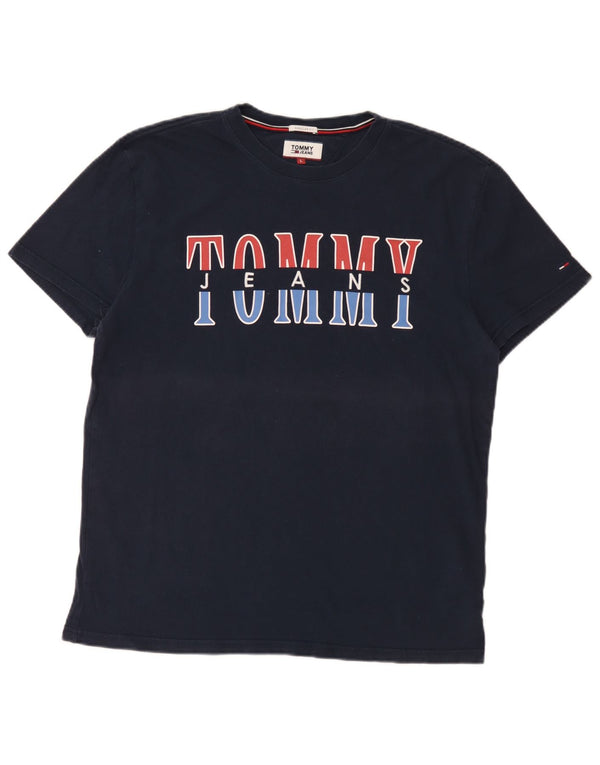 Tommy Hilfiger Camiseta con gráfico de corte regular para hombre, talla grande, azul marino