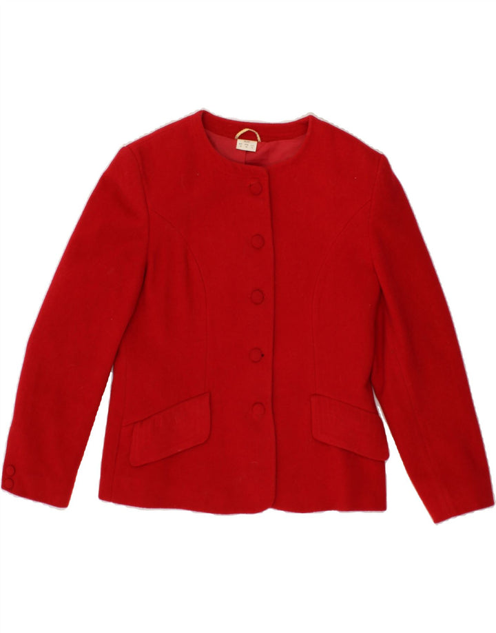 VINTAGE Chaqueta Blazer de 5 botones para mujer Reino Unido 14 Lana roja grande