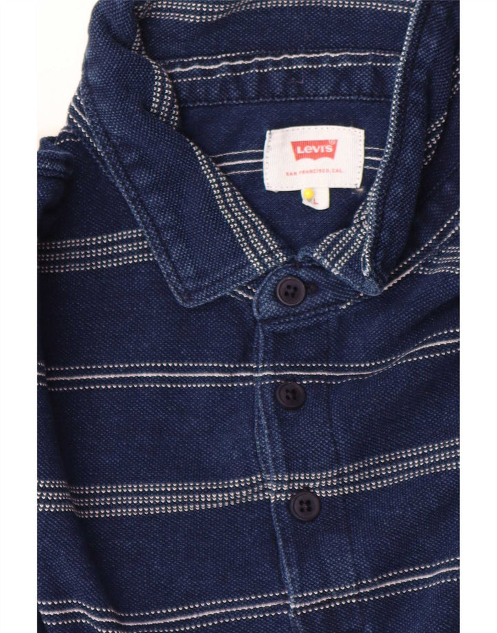 Levi's Polo para hombre de algodón a rayas azul marino grande