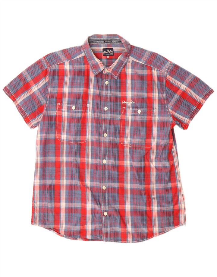 Wrangler Camisa de manga corta para hombre, ajuste regular, talla 2XL, algodón a cuadros rojos