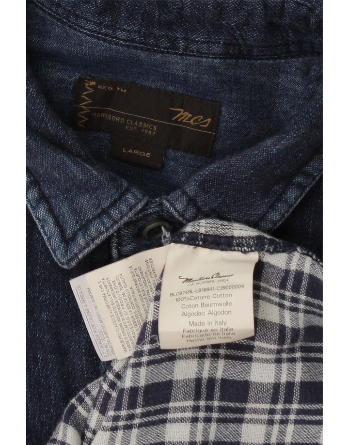 Marlboro Classics Camisa para hombre Grande Azul Marino Algodón