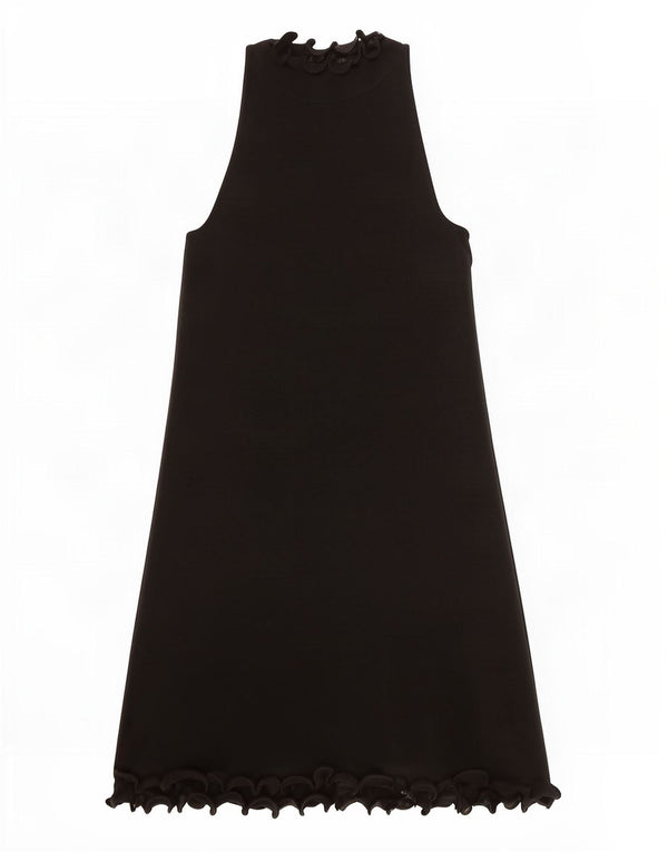 Zara Mujer Vestido Halter Con Volantes UK 40 Small Viscosa Negra