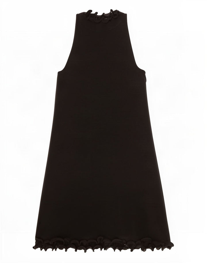 Zara Mujer Vestido Halter Con Volantes UK 40 Small Viscosa Negra