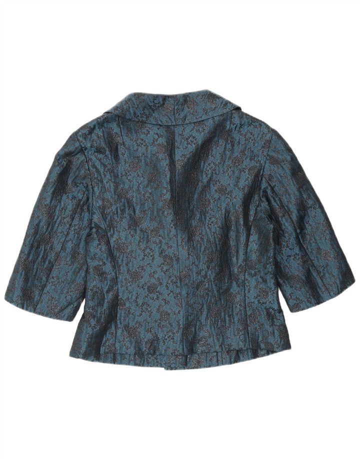 Vintage mujer 2 botones 2 piezas set Reino Unido 12 azul medio floral