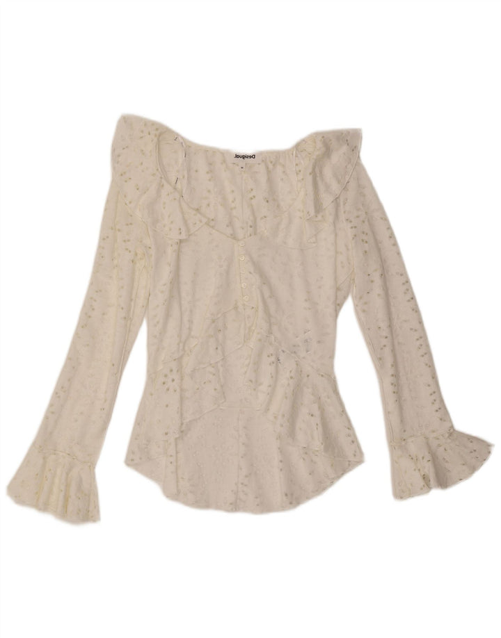Desigual - Blusa asimétrica para mujer, talla 40, algodón blanco mediano