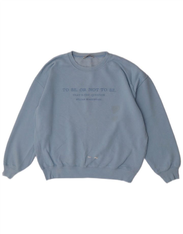 Zara Mujer Sudadera Gráfica Jumper UK 44 Algodón Azul Medio
