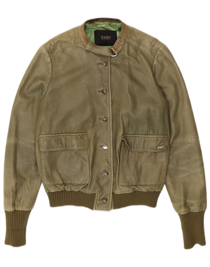 Chaqueta De Cuero Mujer Seventy IT 42 Cuero Verde Medio