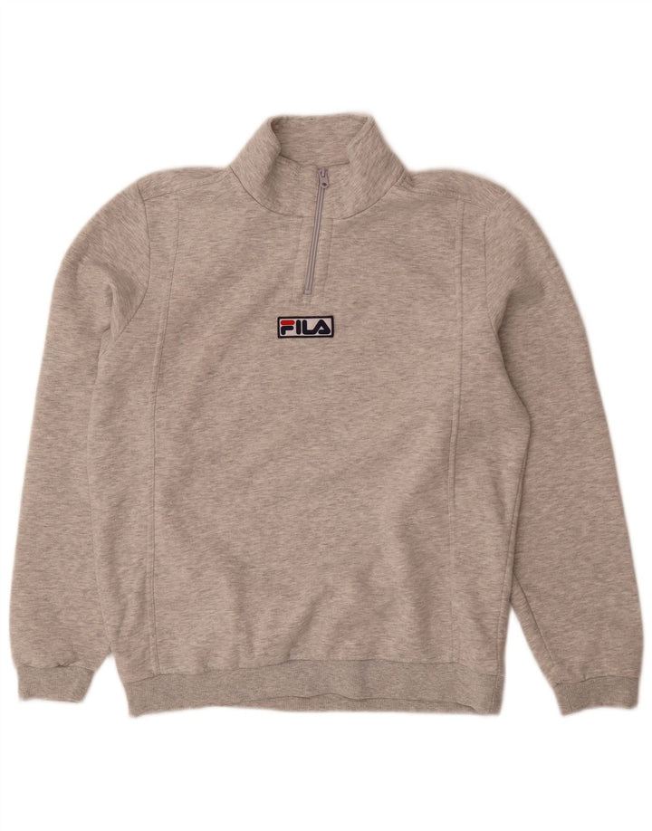 Fila Hombre Zip Neck Sudadera Jumper Gris Medio Algodón Moteado