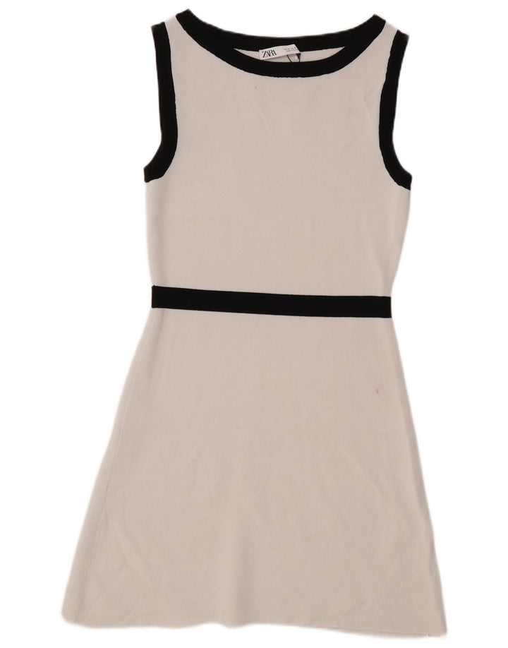 Zara Vestido Acampanado Sin Mangas para Mujer UK 44 Viscosa Blanca Mediana
