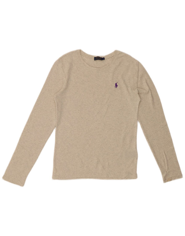 POLO RALPH LAUREN Camiseta de mujer de manga larga UK 14 Algodón moteado gris grande