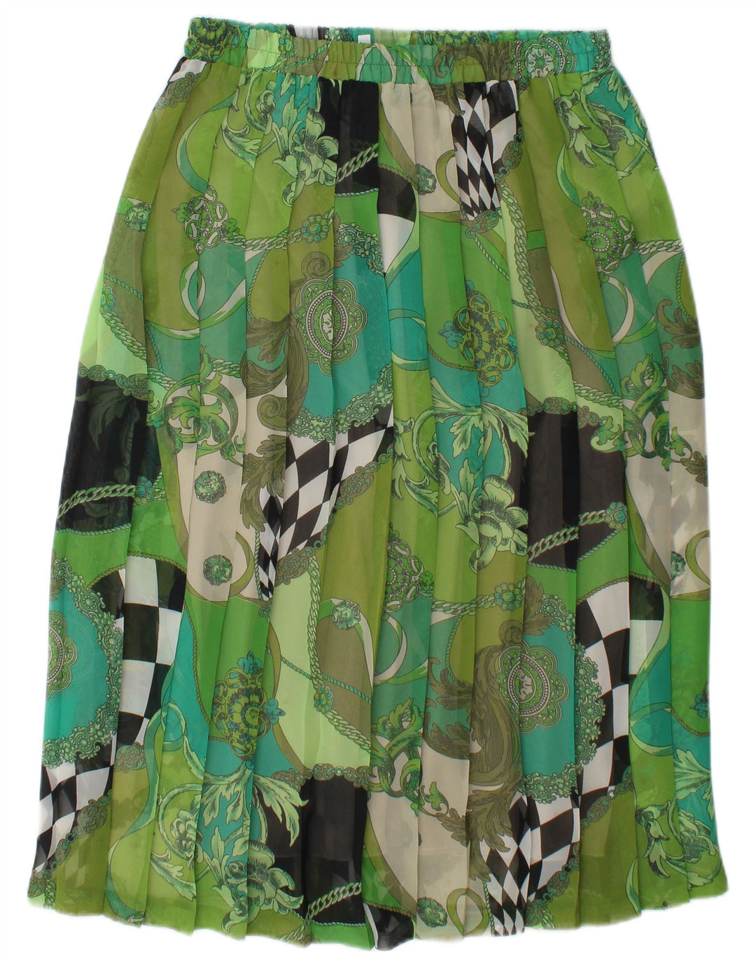 Falda plisada de cintura alta vintage para mujer W30 Patchwork verde medio