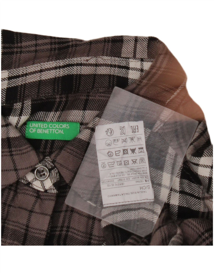 BENETTON Camisa de franela extragrande para mujer UK 10 Small Brown Check Viscosa