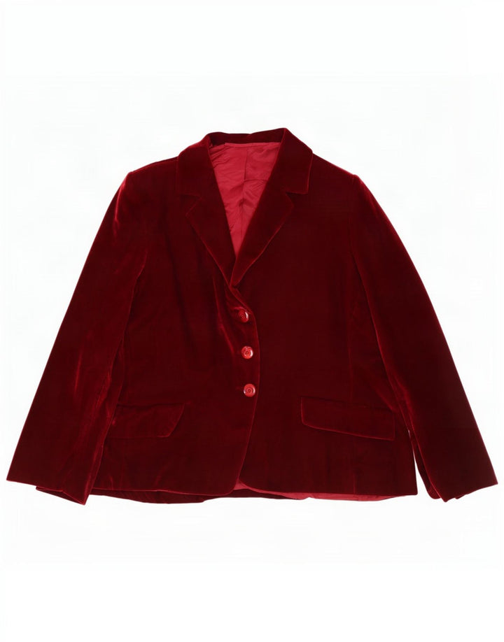 Vintage mujer 3 botones terciopelo Blazer chaqueta Reino Unido 12 medio borgoña