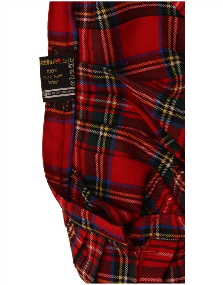 Vintage mujer mini falda plisada IT 44 Medio W26 Rojo Check Nueva Lana