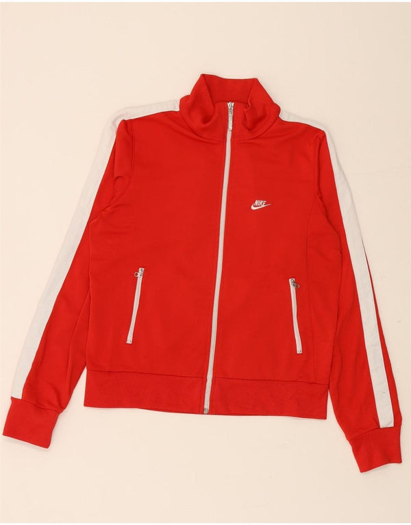 NIKE Womens Tracksuit Top Jacket UK 10/12 Medium Red Colourblock Polyester