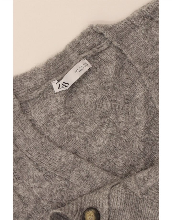 ZARA Mujer Crop Suéter Cárdigan Extragrande UK 10 Small Gris