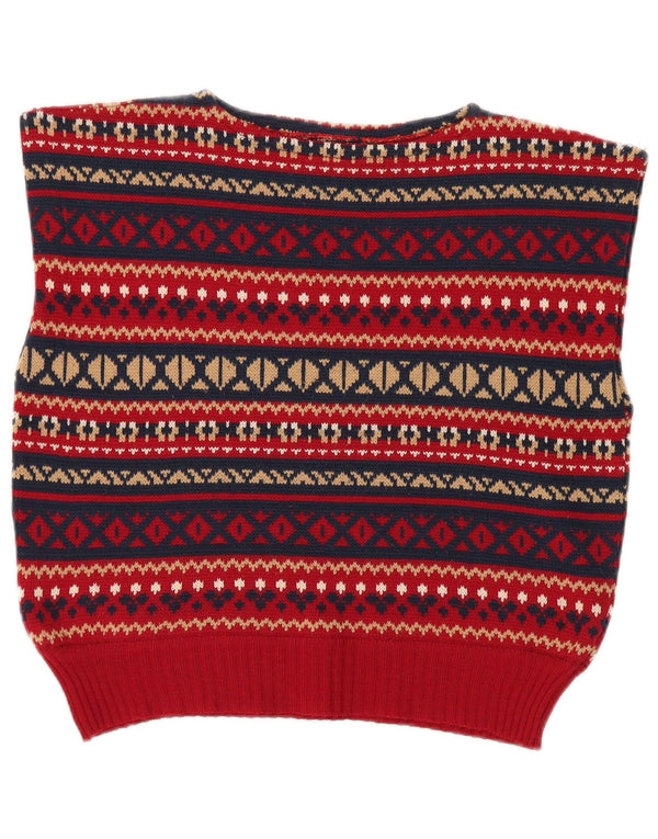 Vintage mujer chaleco camiseta sin mangas Reino Unido 12 lana mediana roja Fair Isle