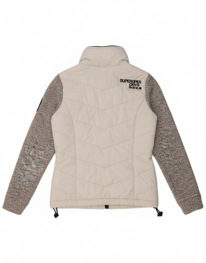 Superdry Mujer Chaqueta Acolchada Con Capucha UK 8 Small Blanco Colorblock