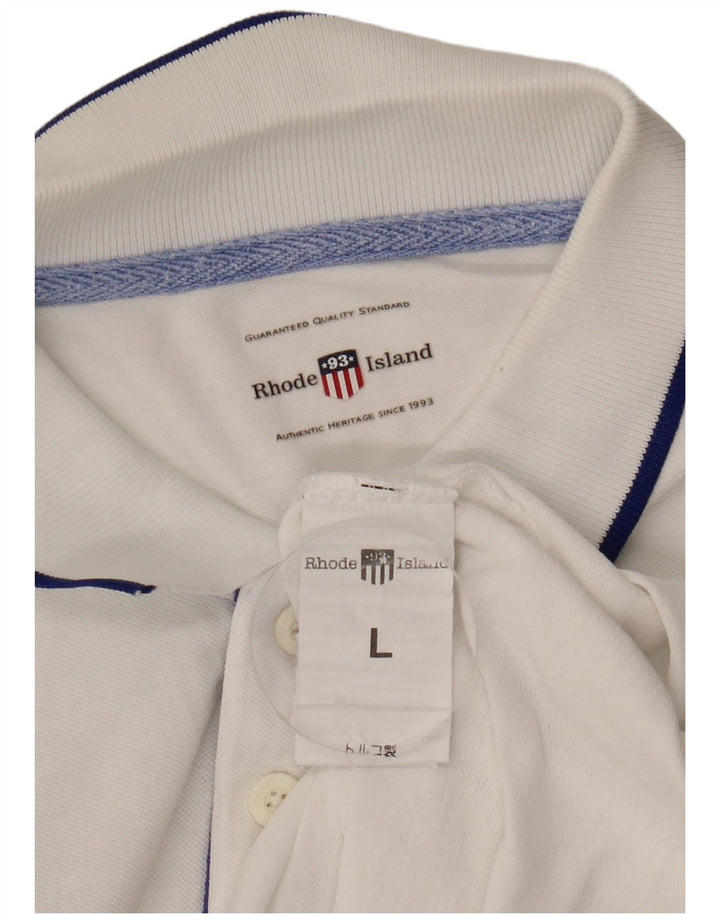 Rhode Island Polo gráfico para hombre de algodón blanco grande