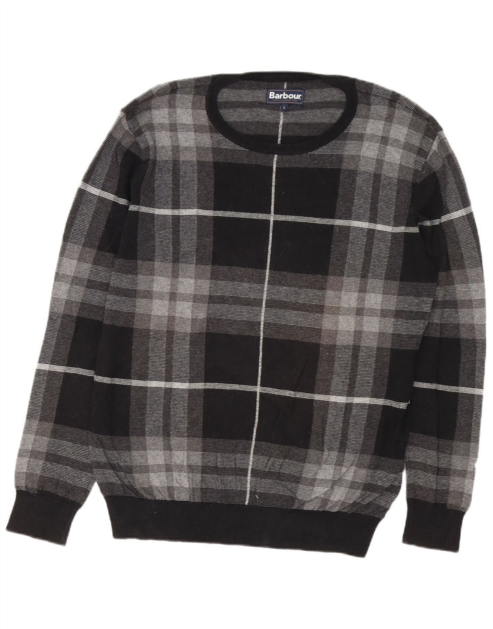 Barbour Jersey De Cuello Barco Para Hombre Jersey De Algodón A Cuadros Gris Grande