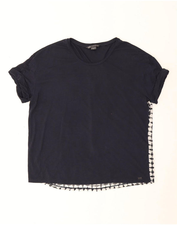 Armani Exchange Camiseta para mujer Top UK 14 Medium Azul marino Geométrico
