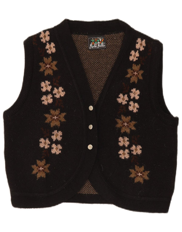 Folli Follie Chaleco de punto para mujer Reino Unido 44 Lana floral negra mediana