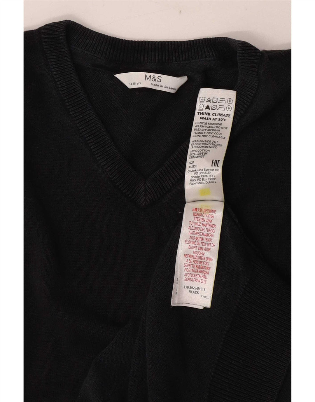 Marks & Spencer Camiseta sin mangas para niño 14-15 años Algodón negro