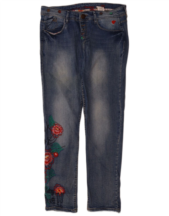 Jeans Desigual Mujer Slim W32 L31 Poliéster Floral Azul