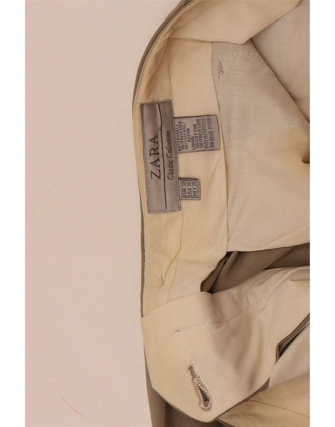 Zara Pantalón de traje con pinzas para hombre EU 38 Small W30 L30 Poliéster gris