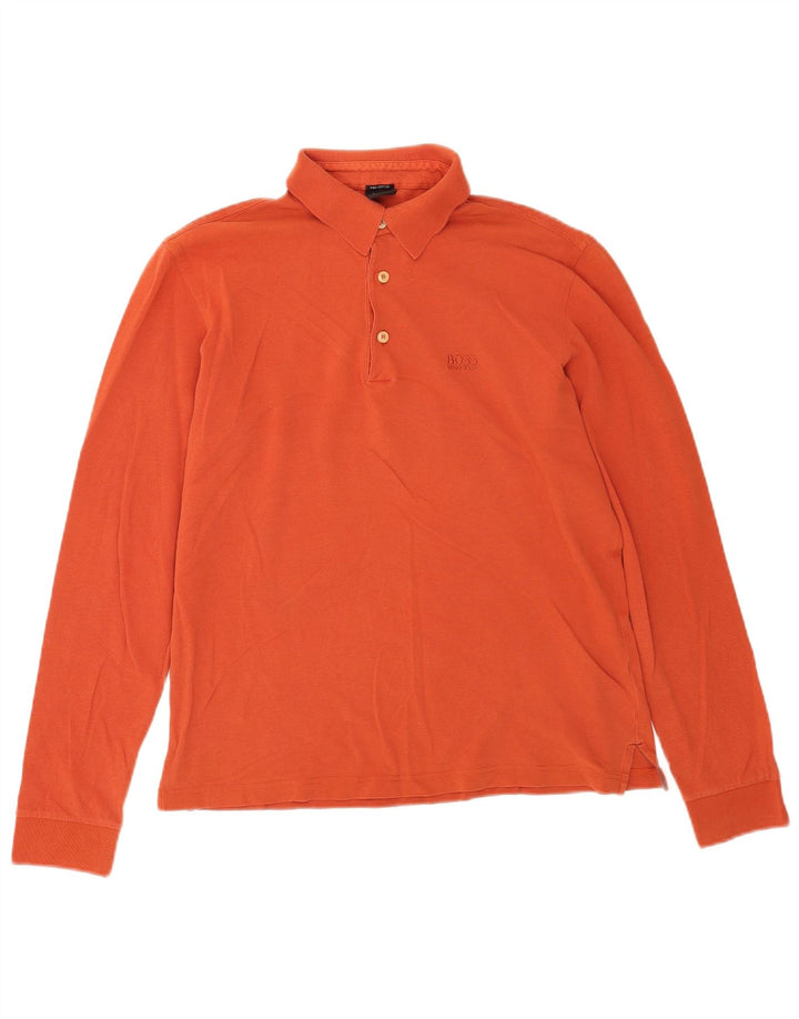 Hugo Boss Polo de manga larga para hombre pequeño naranja