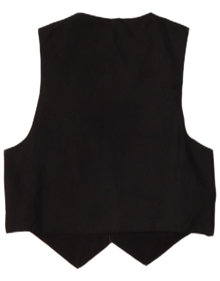 VINTAGE Chaleco de Mujer Reino Unido 14 Poliéster Floral Negro Medio