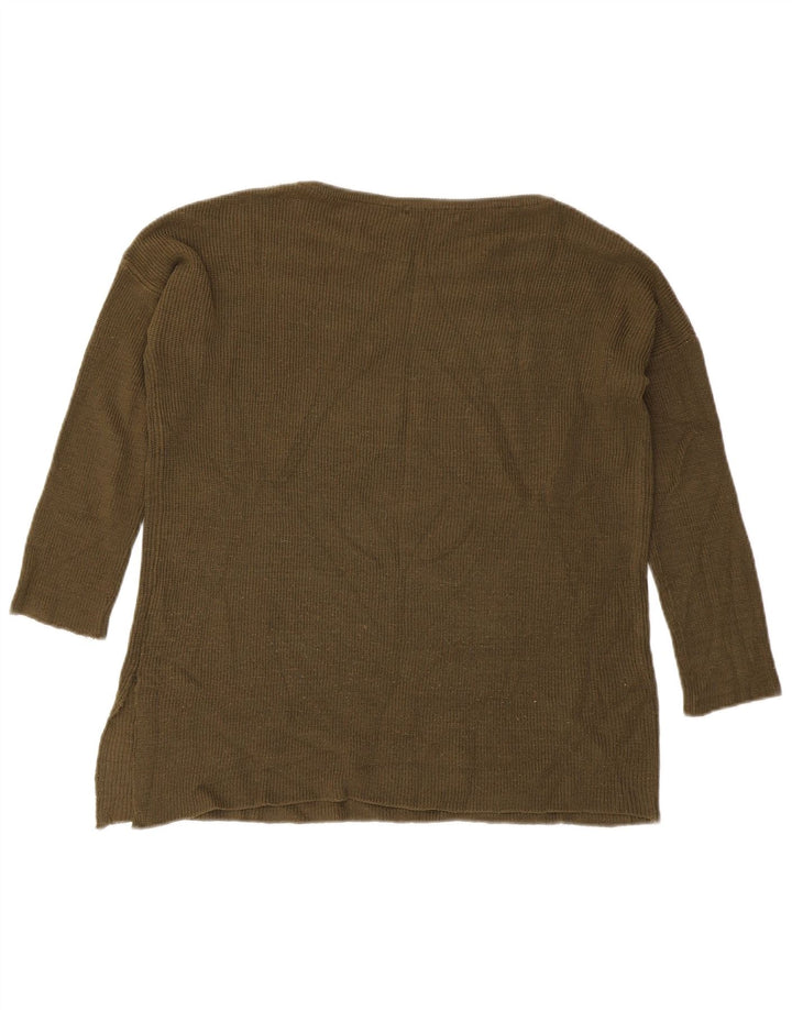 Zara Jersey con cuello barco para mujer, talla 40, color caqui mediano