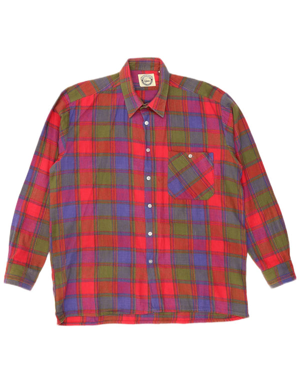 VINTAGE Camisa de franela para hombre Talla 41/42 Algodón a cuadros multicolor grande