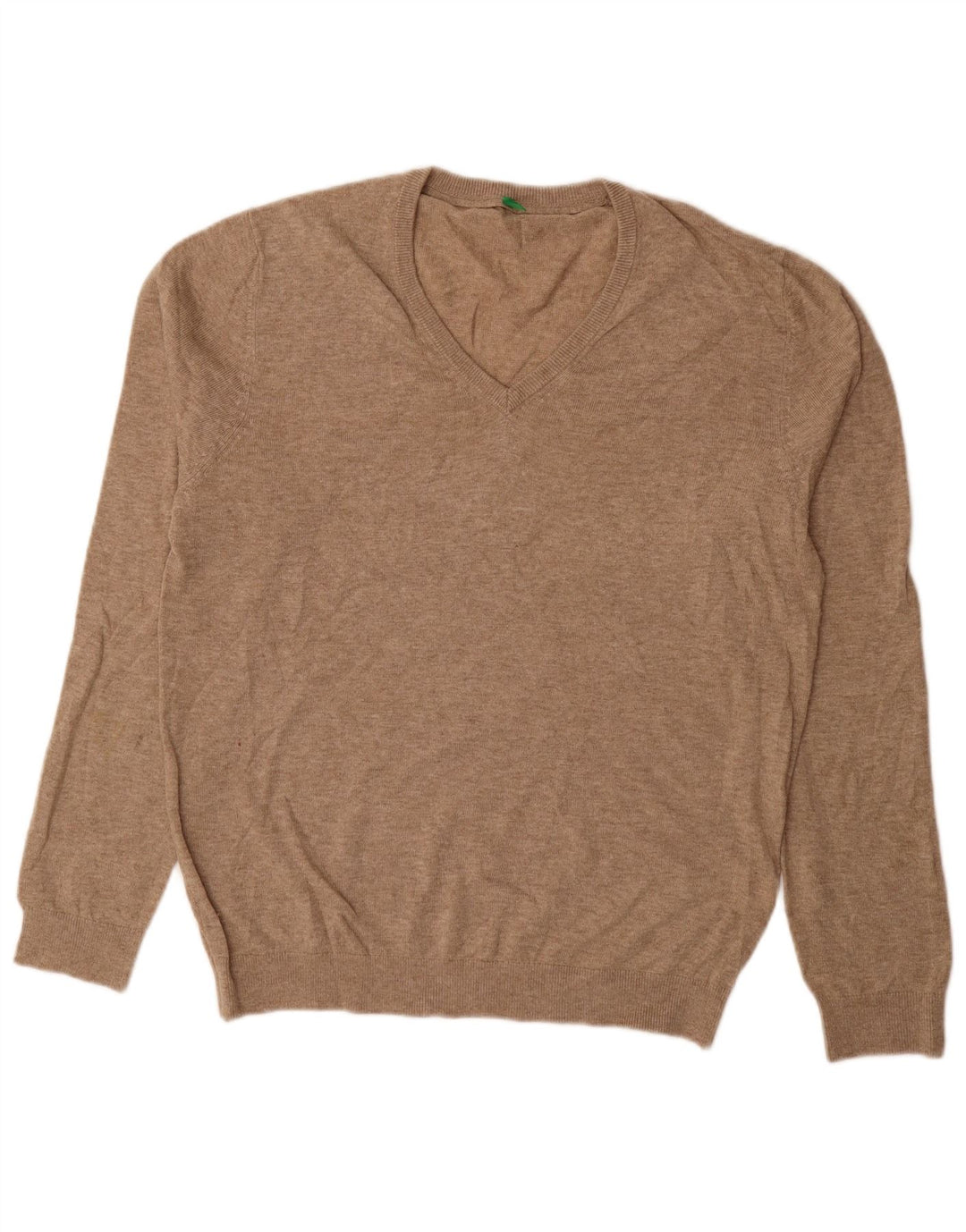 BENETTON Jersey con cuello en V para hombre, talla grande, color beige