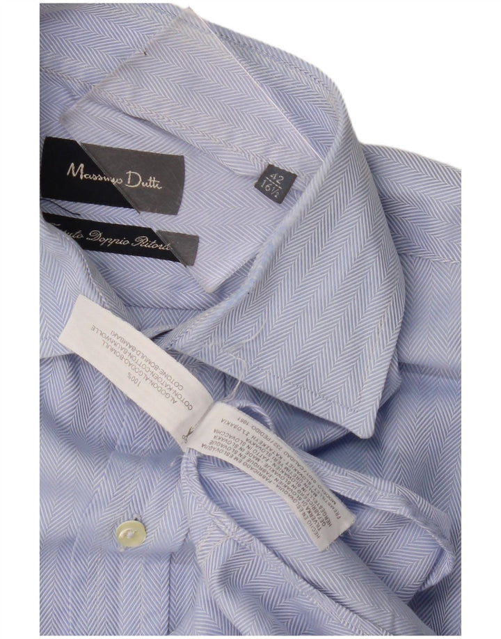 Camisa Massimo Dutti Hombre Talla 42 16 1/2 Grande Azul Espiga Algodón