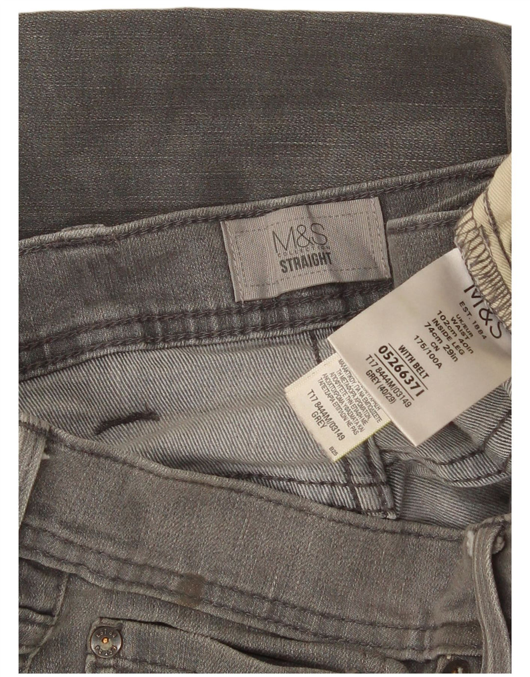 Marks & Spencer Vaqueros rectos para hombre W40 L29 Algodón gris