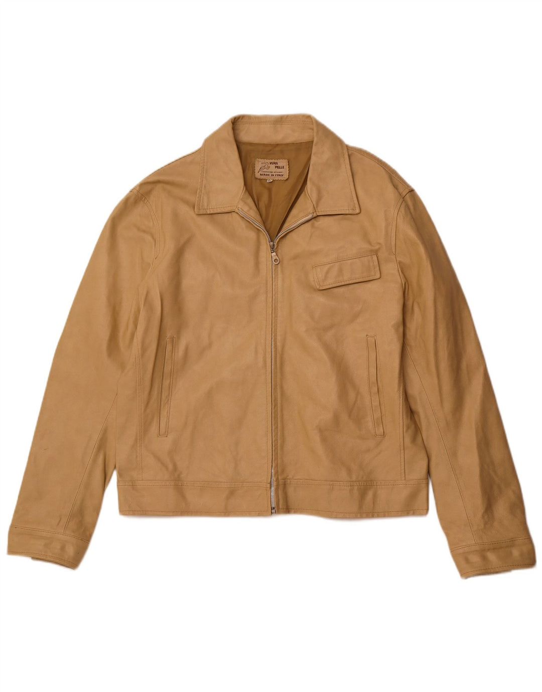 VINTAGE Chaqueta de cuero para mujer Reino Unido 18 XL Cuero beige