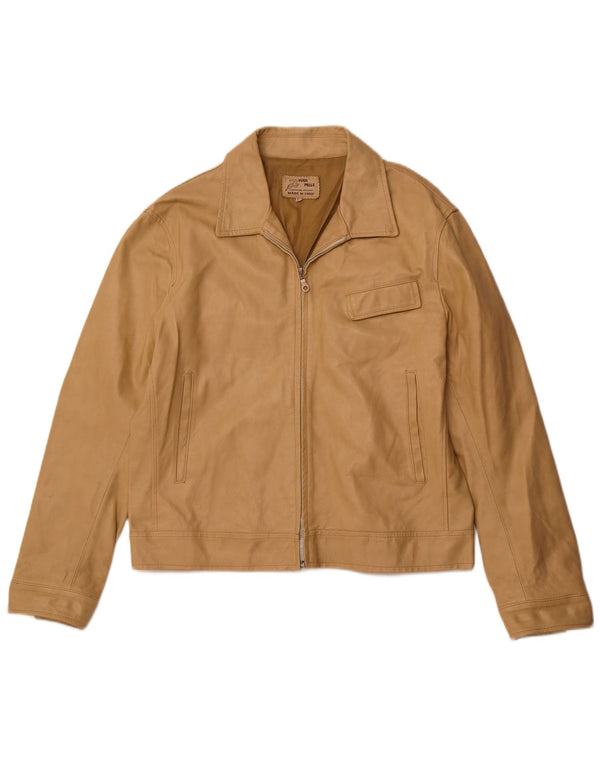 VINTAGE Chaqueta de cuero para mujer Reino Unido 18 XL Cuero beige