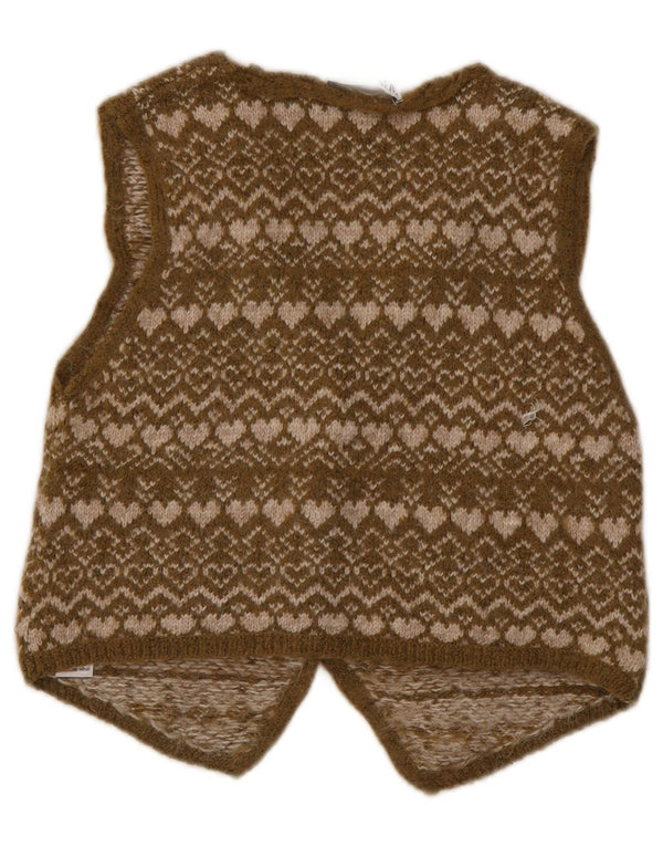 Zara Mujer Chaleco De Punto Reino Unido 42 Medio Caqui Fair Isle Acrílico