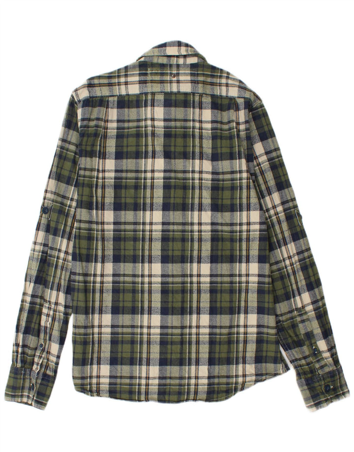 SUPERDRY Hombre Camisa de franela de algodón a cuadros verdes grandes