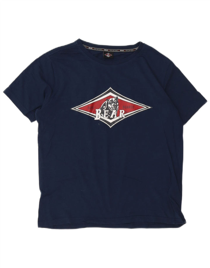 Bear - Camiseta estampada para hombre, talla pequeña, algodón azul marino
