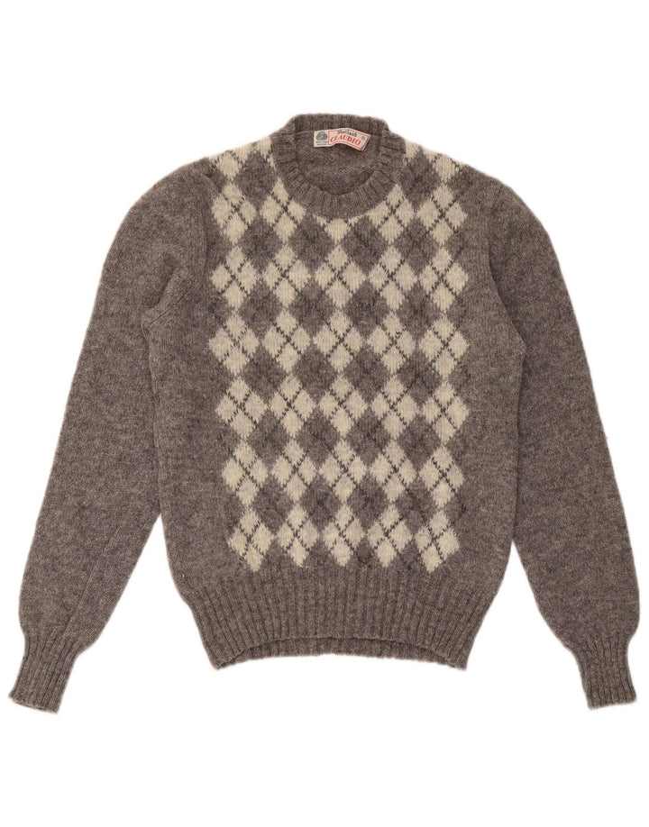 Claudio Suéter tipo jersey con cuello redondo para mujer Reino Unido 44 Grande Gris Argyle/Diamante
